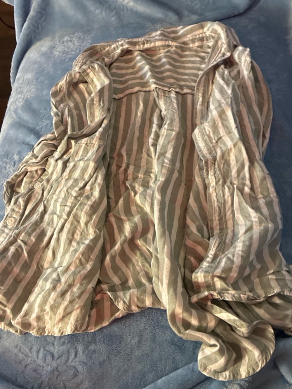 Striped Lightweight Button-Front Women's Shirt - Sage & Blush